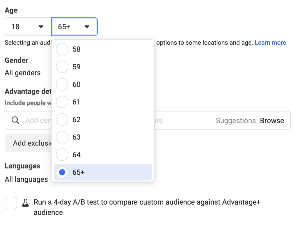 Target your ads based on the age range of your audience.